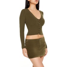 F21 Crop Düğmeli Hırka