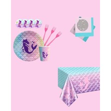 Evabrite Deniz Kızı 8 Kişilik Doğum Günü Parti Seti - Deniz Kızı Konseptli Parti Süsleri