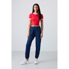Tommy Life Kadın Eşofman Alt  - 94583 Indigo Yüksek Bel Lastik Paça Cepli Kumaşlı Rahat Tasarım