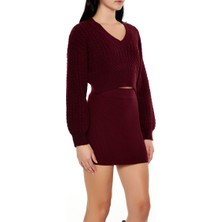 F21 Örgü Desenli Crop Kazak