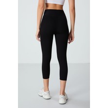 Tommy Life Siyah Yüksek Bel Slim Fit Dar Paça Kadın Kapri Tayt - 93097