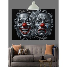 Tablo Mega Mutlu Üzgün Palyaço Maskesi Dekoratif Kanvas - Mdf Ahşap Tablo