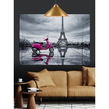 Artmeg Eyfel Kulesi Önünde Kırmızı Motosiklet Dekoratif Kanvas - Mdf Ahşap Tablo