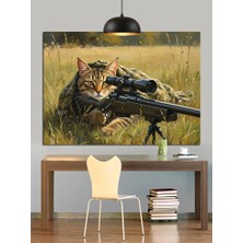 Artmeg Sniper Kedi Dekoratif Kanvas - Mdf Ahşap Tablo