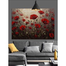 Karizma Tablo Kırmızı Gelincik Çiçek Tarlası Dekoratif Kanvas - Mdf Ahşap Tablo
