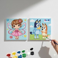 Dudu Gift Okul Etkinliği-2'li Tuval Boyama Seti. 20X20 cm Uv Baskı 6 Akrilik Boya 1 FIRÇA-MODEL-216