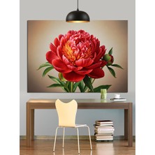 Tablo Mega Tek Kırmızı Şakayık Çiçeği Dekoratif Kanvas - Mdf Ahşap Tablo