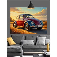 Artmeg Kırmızı Klasik Kaplumbağa Araba Dekoratif Kanvas - Mdf Ahşap Tablo