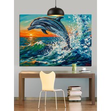 Tablo Mega Okyanusta Zıplayan Yunus Dalga Dekoratif Kanvas - Mdf Ahşap Tablo