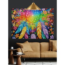 Tablo Mega Renkli Kuş Tüyü  Dekoratif Kanvas - Mdf Ahşap Tablo