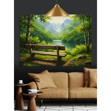 Artmeg Göl Kenarı Ağaç Bank Dekoratif Kanvas - Mdf Ahşap Tablo