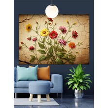 Karizma Tablo Kırmızı ve Sarı Kır Çiçekleri Dekoratif Kanvas - Mdf Ahşap Tablo