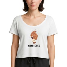 Zepplin Giyim Gym Love Boğa Beyaz Kadın Tişört
