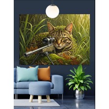 Artmeg Ormanda Sniper Kedi  Dekoratif Kanvas - Mdf Ahşap Tablo