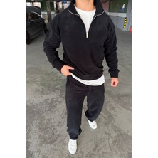 Mass Plus Oversize Fermuarlı Dik Yaka Baggy Pantolonlu Polar Takım