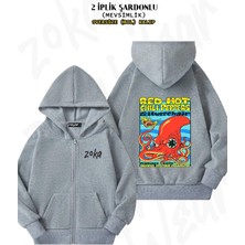 Unisex Red Hot Chili Peppers V2 Baskılı Oversize Sırt Baskılı Fermuarlı Kapşonlu Hırka