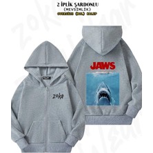 Unisex Poster Shark Film Jaws Baskılı Oversize Sırt Baskılı Fermuarlı Kapşonlu Hırka