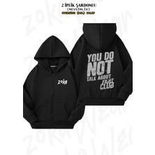 Unisex Rule Film Dövüş Kulübü Baskılı Oversize Sırt Baskılı Fermuarlı Kapşonlu Hırka