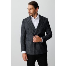 İGS Erkek Siyah Slım Fıt / Dar Kalıp Geniş Kırlangıç Ceket