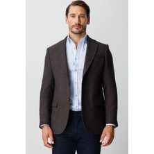 İGS Erkek Kahve Regularfıt / Rahat Kalıp Mono Yaka Ceket