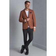 İGS Erkek Kiremit Slim Fit / Dar Kalıp Mono Yaka Ceket