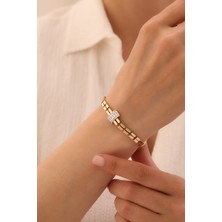 Yavuz Kuyumculuk 14 Ayar Altın Külçe Silindir Baget Taşlı Bileklik