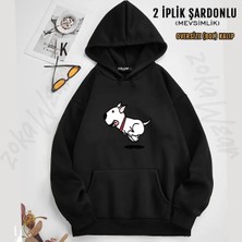 Unisex Zıplayan Köpek Baskılı Kapşonlu Sweatshirt (2 Iplik)