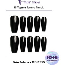 Takma Takma 15'li Siyah Orta Balerin OBL1555 Tekrar Kullanılabilir El Yapımı Protez Takma Tırnak - Siyah-L
