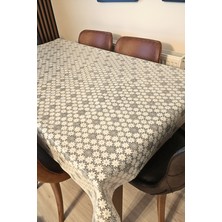 Elegancev Dantel Görünümlü Üstü Şeffaf Kaplı Muşamba Masa Örtüsü -Krem Renk-Farklı Ölçülerde-Pptsn