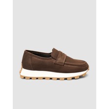 MonaMae Hakiki Nubuk Deri Kahverengi Kadın Loafer Ayakkabı