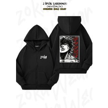 Unisex Baki The Grappler Pilot Baskılı Oversize Sırt Baskılı Fermuarlı Kapşonlu Hırka