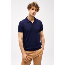 İGS Erkek Lacivert Slim Fit Dar Kalıp Polo Yaka Düz Kısa Kollu Triko Tişört