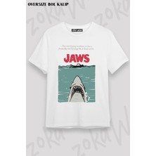 Unisex Oversize Kalıp Jaws Retro Vhs Cover Tasarım Baskılı Tshirt