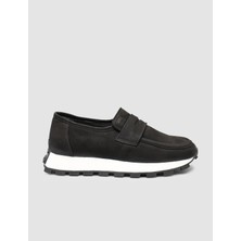 MonaMae Hakiki Nubuk Deri Siyah Kadın Loafer Ayakkabı