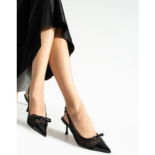 Güllü Shoes Siyah Rugan Şeffaf Detaylı Fiyonklu Stiletto – 7 cm Ince Topuklu Zarif Abiye ve Günlük Ayakkabı