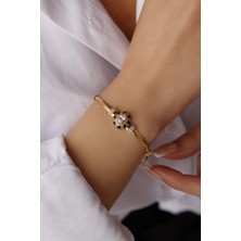 Yavuz Kuyumculuk 14 Ayar Altın Snake Zincir Siyah Oval Baget Bileklik