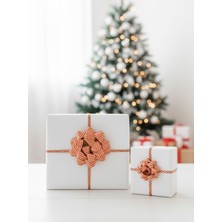 Parti Adresi Hediye Paketleme Seti Kağıt Fiyonk ve Kurdele Kırmızı-Kraft Çizgili 3'lü