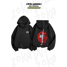 Oversize Baki The Grappler Sırt Baskılı Kapüşonlu Sweatshirt (2 Iplik)