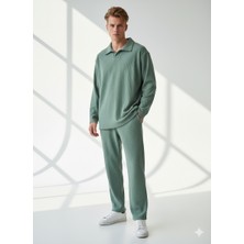 Ribana Classic Unisex Fitilli Gömlek Yaka Uzun Kol Cepli Beli Lastikli 2'li Takım