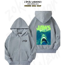 Unisex Jaws Surfacing Neon Poster Baskılı Oversize Sırt Baskılı Fermuarlı Kapşonlu Hırka