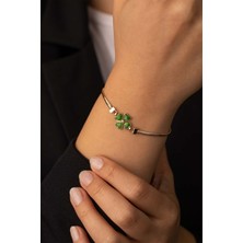 Yavuz Kuyumculuk 14 Ayar Altın Balık Sırtı Yeşil Yonca Bileklik