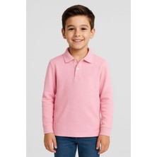 Trend Baby Kids Çocuk Unisex Uzun Kollu Polo Yaka Tshirt Pembe Okul 10-13 Yaş