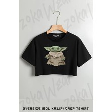 Baby Yoda Baskılı Oversize Crop T-Shirt