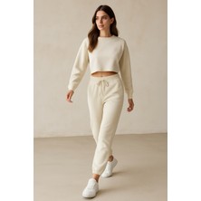 Giyim Dünyası Kadın Paça Lastik Üç Ip Şardonlu Lopez Eşofman Altı Ekru