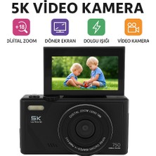 Qasul 5k 75MP Dijital Kamera 18X Zoom, Flaşlı, 3” Flip Ekranlı Vlog ve Fotoğraf Makinesi 64GB Kart Hediye