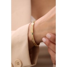 Yavuz Kuyumculuk 14 Ayar Altın Çift Sıra Yarı Taşlı Zümrüt Kelepçe