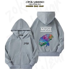 Unisex Muse THE2NDLAW Baskılı Oversize Sırt Baskılı Fermuarlı Kapşonlu Hırka
