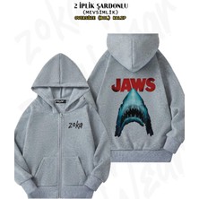 Unisex Jaws Classic Movie Poster Baskılı Oversize Sırt Baskılı Fermuarlı Kapşonlu Hırka