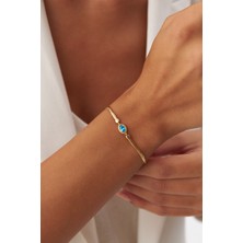 Yavuz Kuyumculuk 14 Ayar Altın Balık Sırtı Mavi Gözlü Bileklik