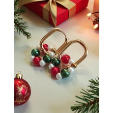 Amabel Jewelerys Yılbaşı Temalı Inci Charmlı Oval Çelik Küpe